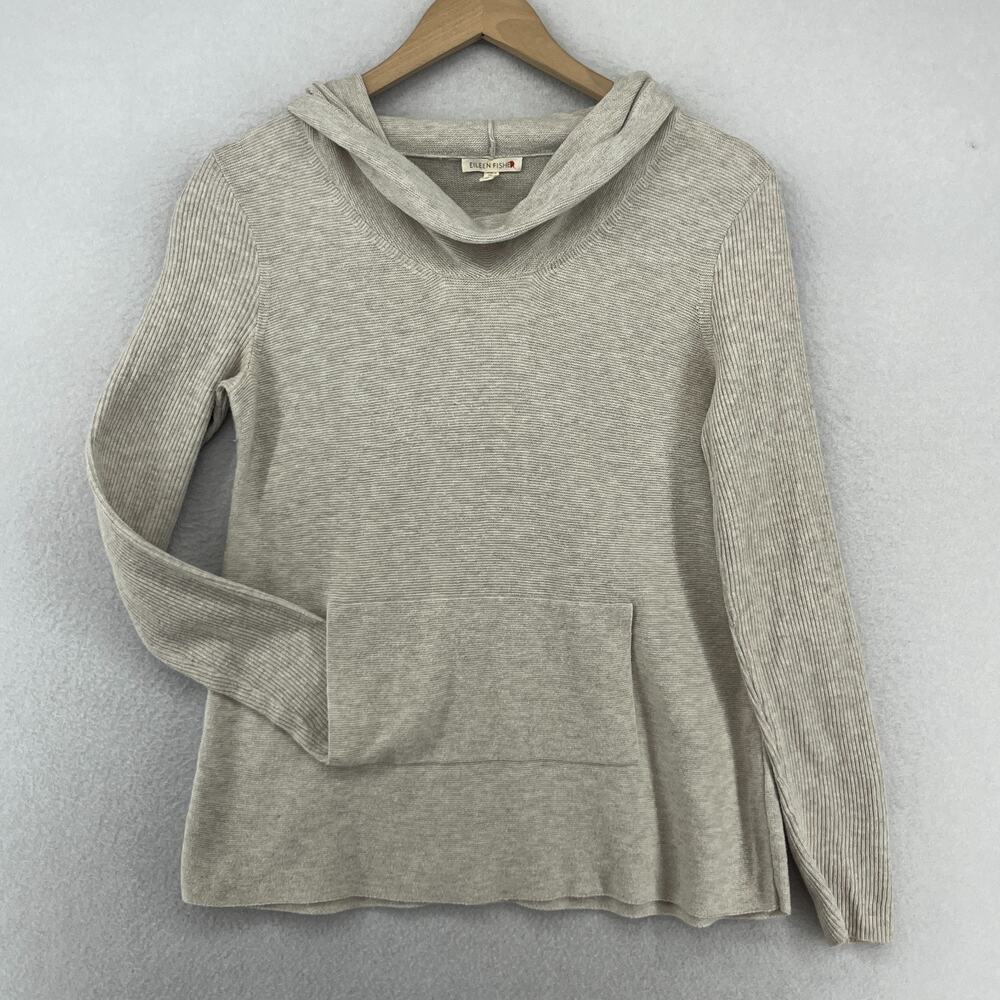 EILEEN FISHER Sweater XS Organic Cotton Cowl Neck Pullover Jumper Gray
